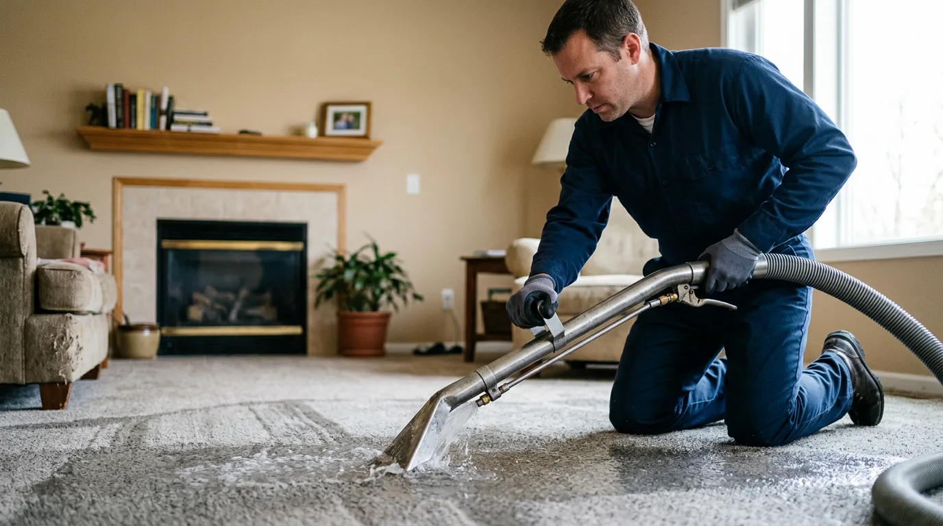 Water damage restoration technician working near Mineola, NY